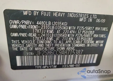 2010 Subaru Forester 2.5X Premium z USA, uszkodzony, nr VIN JF2SH6CC9AH715387